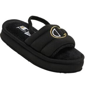 Preschool champion plush slides black sz6T (Scarlet/White/Gold)